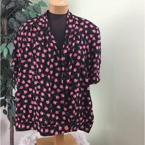 LIZ Claiborne size 18 rose theme short sleeve blouse